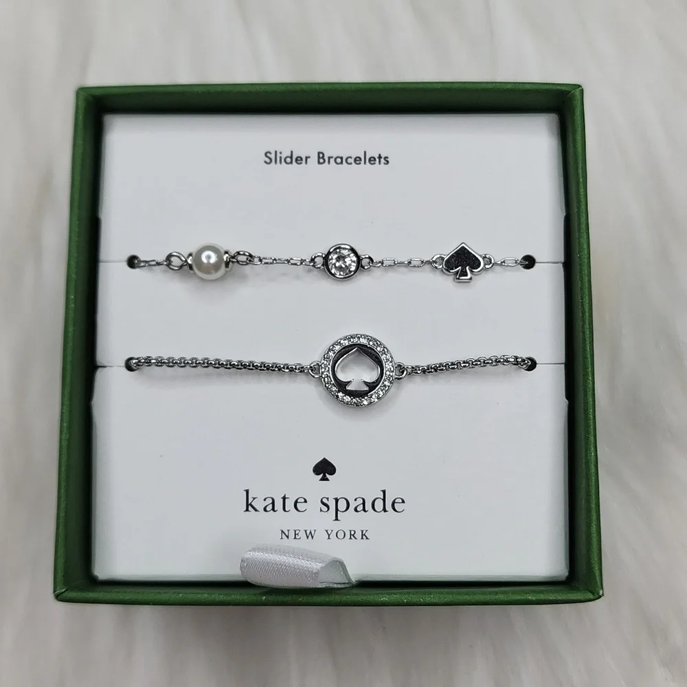 Kate Spade Spot The Spade Box Set of 2 Slider Bracelets Silver / Clear - Picture 10 of 16